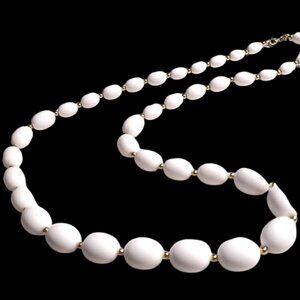 Monet Vintage Single Strand White Lucite Beaded Gold-Tone Spacer Necklace